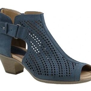Women's Moroccan BluePeep-Toe Ankle Boots with Back Zipper Closure